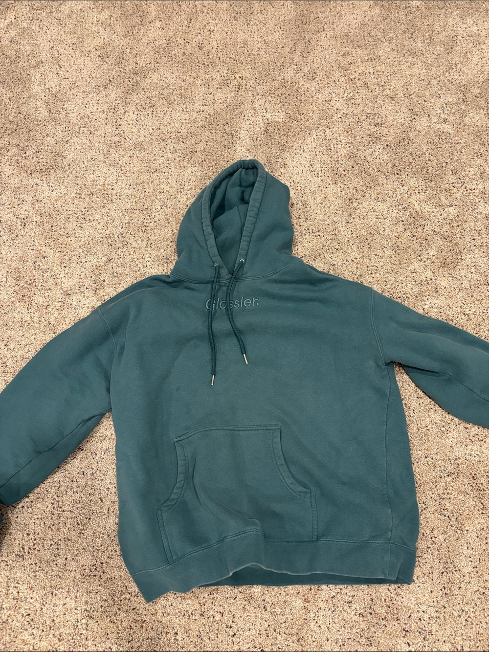 Glossier womens Teal Hoodie Sweatshirt